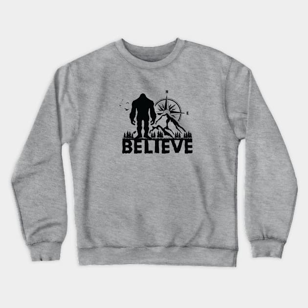 Sasquatch Believe, Yeti Bigfoot compass mountain and tree Crewneck Sweatshirt by twotwentyfives